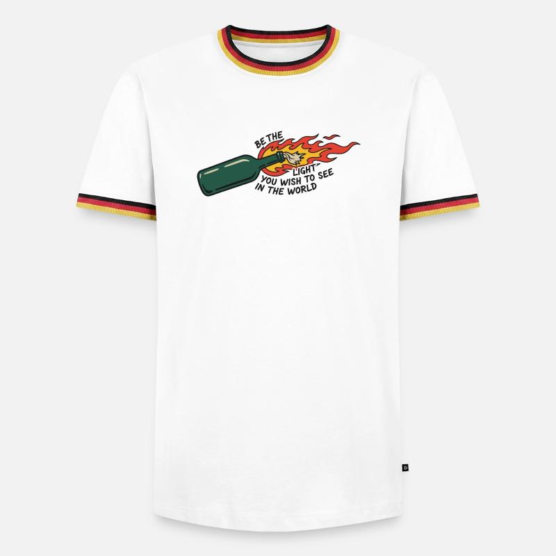 Flammende Flasche sei das Licht - Männer Kontrast-T-Shirt - Weiß/Dreifarbig