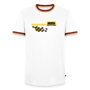 Chauffeur de taxi - T-shirt contrasté Homme - blanc/tricolore - Devant - AI Model Female 172 light (172cm) & AI Model Male 185 light (185cm)