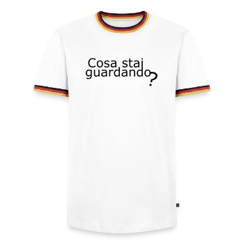 Suchen - Männer Kontrast-T-Shirt - Weiß/Dreifarbig - Vorne - AI Model Female 172 light (172cm) & AI Model Male 185 light (185cm)