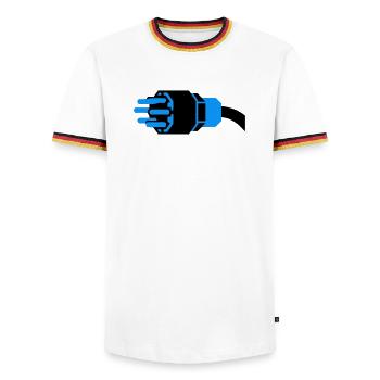 High Current Plug Electrician - Men's Ringer Shirt - white/tricolour - Front - AI Model Female 172 light (172cm) & AI Model Male 185 light (185cm)