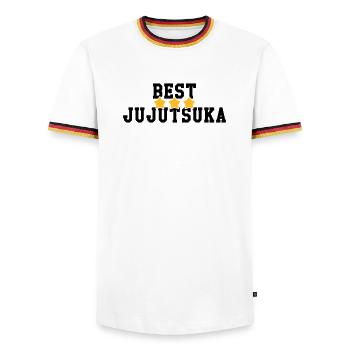 Jujutsu / Ju-jitsu / Jūjutsu / Kampfkünste / Kampf - Männer Kontrast-T-Shirt - Weiß/Dreifarbig - Vorne - AI Model Female 172 light (172cm) & AI Model Male 185 light (185cm)