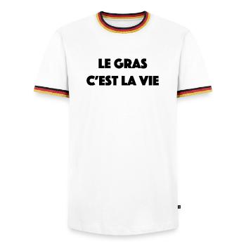 le gras c est la vie - T-shirt contrasté Homme - blanc/tricolore - Devant - AI Model Female 172 light (172cm) & AI Model Male 185 light (185cm)
