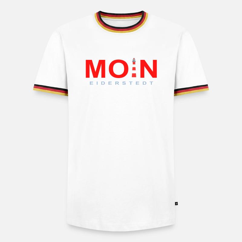Moin Eiderstedt, Leuchtturm Westerheversand - Männer Kontrast-T-Shirt - Weiß/Dreifarbig