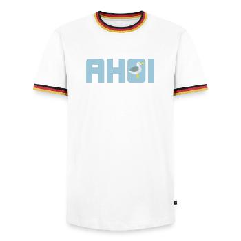 Ahoi Möwe hellblau Küste maritim Meer Schiff Hanse - Männer Kontrast-T-Shirt - Weiß/Dreifarbig - Vorne - AI Model Female 172 light (172cm) & AI Model Male 185 light (185cm)