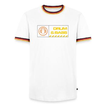 db warning - Men's Ringer Shirt - white/tricolour - Front - AI Model Female 172 light (172cm) & AI Model Male 185 light (185cm)