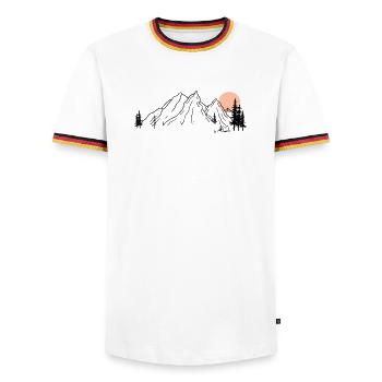 Sunrise Mountain Range Illustration - Men's Ringer Shirt - white/tricolour - Front - AI Model Female 172 light (172cm) & AI Model Male 185 light (185cm)