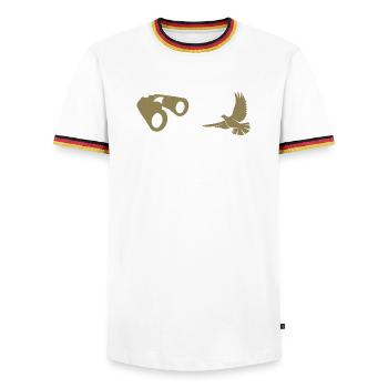 Minimalist Bird Watching Silhouette - Men's Ringer Shirt - white/tricolour - Front - AI Model Female 172 light (172cm) & AI Model Male 185 light (185cm)