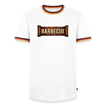 Barbecue Font - Men's Ringer Shirt - white/tricolour - Front - AI Model Female 172 light (172cm) & AI Model Male 185 light (185cm)