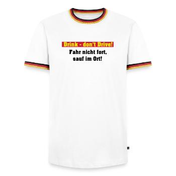 Party Shirt , Drink ... sauf im Ort (25) - Männer Kontrast-T-Shirt - Weiß/Dreifarbig - Vorne - AI Model Female 172 light (172cm) & AI Model Male 185 light (185cm)