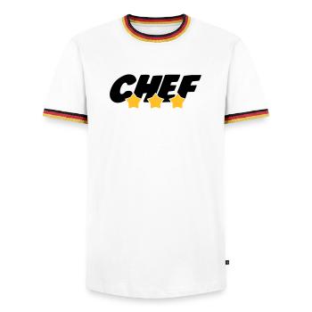 Chef - Cuisine - Patron - Boss - Cooking - Food - Men's Ringer Shirt - white/tricolour - Front - AI Model Female 172 light (172cm) & AI Model Male 185 light (185cm)
