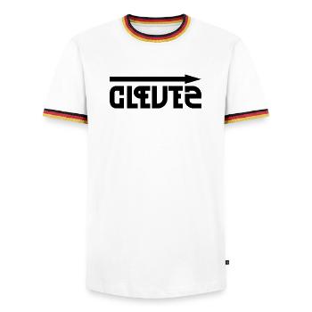 Clever & Stupid – contrasts reflected in a funny way - Men's Ringer Shirt - white/tricolour - Front - AI Model Female 172 light (172cm) & AI Model Male 185 light (185cm)