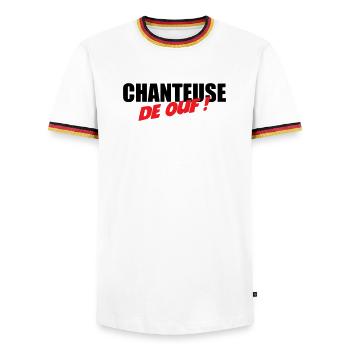 Chanteuse de ouf ! – talent fou voix scène énergie - T-shirt contrasté Homme - blanc/tricolore - Devant - AI Model Female 172 light (172cm) & AI Model Male 185 light (185cm)