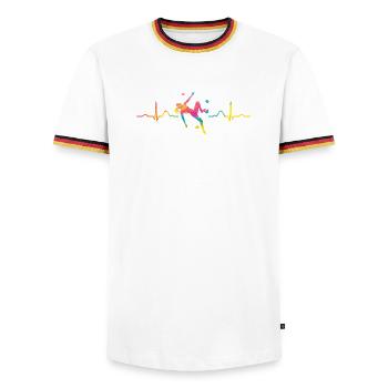 Boulderer heartbeat Bouldering Bouldering - Men's Ringer Shirt - white/tricolour - Front - AI Model Female 172 light (172cm) & AI Model Male 185 light (185cm)