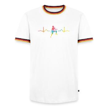 Boulderer heartbeat Bouldering Bouldering - Men's Ringer Shirt - white/tricolour - Front - AI Model Female 172 light (172cm) & AI Model Male 185 light (185cm)