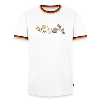 Fleurs avec escargot - T-shirt contrasté Homme - blanc/tricolore - Devant - AI Model Female 172 light (172cm) & AI Model Male 185 light (185cm)