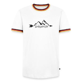 Der Weg ist das Ziel - Männer Kontrast-T-Shirt - Weiß/Dreifarbig - Vorne - AI Model Female 172 light (172cm) & AI Model Male 185 light (185cm)