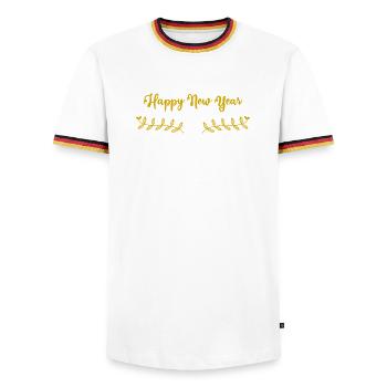 NOËL. ANNEE. ANNIVERSAIRE. RETRAITE. PAPA. MAMAM. - T-shirt contrasté Homme - blanc/tricolore - Devant - AI Model Female 172 light (172cm) & AI Model Male 185 light (185cm)