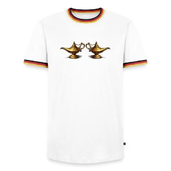 Lampes à huile dorées - T-shirt contrasté Homme - blanc/tricolore - Devant - AI Model Female 172 light (172cm) & AI Model Male 185 light (185cm)