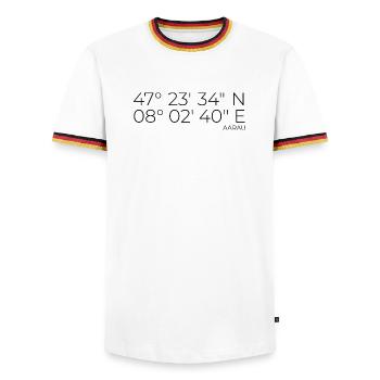 Coordinates: Aarau, Canton of Aargau - Men's Ringer Shirt - white/tricolour - Front - AI Model Female 172 light (172cm) & AI Model Male 185 light (185cm)