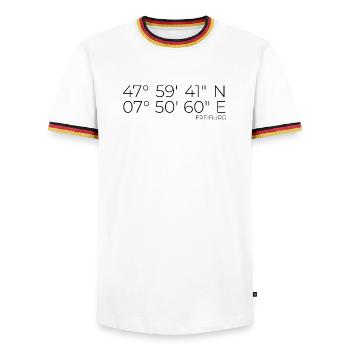 coordinates Freiburg im Breisgau - Men's Ringer Shirt - white/tricolour - Front - AI Model Female 172 light (172cm) & AI Model Male 185 light (185cm)