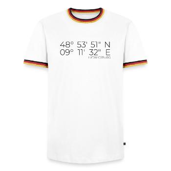 Koordinaten Ludwigsburg - Männer Kontrast-T-Shirt - Weiß/Dreifarbig - Vorne - AI Model Female 172 light (172cm) & AI Model Male 185 light (185cm)