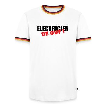 Électricien de Ouf : Puissance et Gros Ampérage ! - T-shirt contrasté Homme - blanc/tricolore - Devant - AI Model Female 172 light (172cm) & AI Model Male 185 light (185cm)