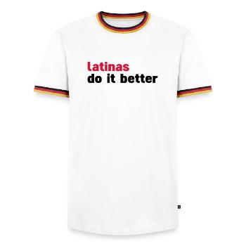 latinas do it better - T-shirt contrasté Homme - blanc/tricolore - Devant - AI Model Female 172 light (172cm) & AI Model Male 185 light (185cm)