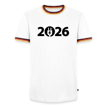 Électricien 2026, Technicien en électronique 2026, Électricité 2026 - T-shirt contrasté Homme - blanc/tricolore - Devant - AI Model Female 172 light (172cm) & AI Model Male 185 light (185cm)