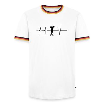 Golf on Beat - Men's Ringer Shirt - white/tricolour - Front - AI Model Female 172 light (172cm) & AI Model Male 185 light (185cm)