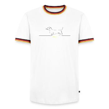 Dackel Stur Line Art Spruch - Männer Kontrast-T-Shirt - Weiß/Dreifarbig - Vorne - AI Model Female 172 light (172cm) & AI Model Male 185 light (185cm)