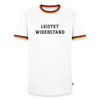 Leistet_wiederstand  - Männer Kontrast-T-Shirt - Weiß/Dreifarbig - Vorne - AI Model Female 172 light (172cm) & AI Model Male 185 light (185cm)