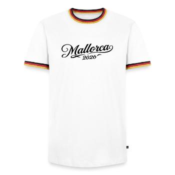 Majorque 2026 - T-shirt contrasté Homme - blanc/tricolore - Devant - AI Model Female 172 light (172cm) & AI Model Male 185 light (185cm)