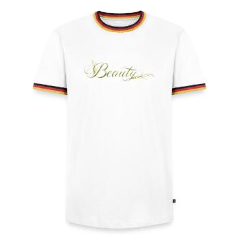 Beauty Lettering Nature Design - Men's Ringer Shirt - white/tricolour - Front - AI Model Female 172 light (172cm) & AI Model Male 185 light (185cm)