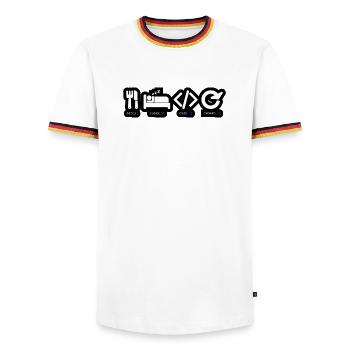 Code Sleep Repeat Developer Life - T-shirt contrasté Homme - blanc/tricolore - Devant - AI Model Female 172 light (172cm) & AI Model Male 185 light (185cm)