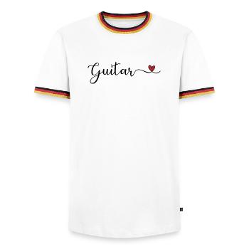 Guitar - Men's Ringer Shirt - white/tricolour - Front - AI Model Female 172 light (172cm) & AI Model Male 185 light (185cm)