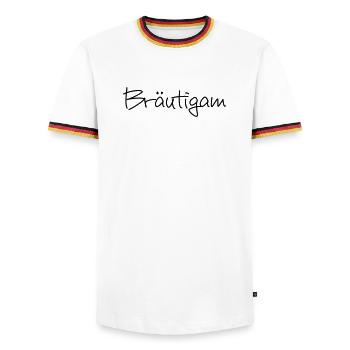 Bräutigam Junggesellenabschied Hochzeit - Männer Kontrast-T-Shirt - Weiß/Dreifarbig - Vorne - AI Model Female 172 light (172cm) & AI Model Male 185 light (185cm)