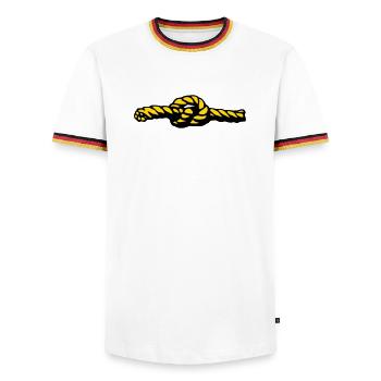 Node - Men's Ringer Shirt - white/tricolour - Front - AI Model Female 172 light (172cm) & AI Model Male 185 light (185cm)