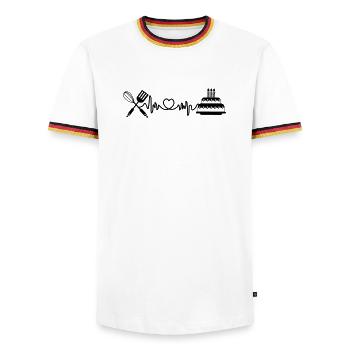 Cardio heart rate kitchen - Men's Ringer Shirt - white/tricolour - Front - AI Model Female 172 light (172cm) & AI Model Male 185 light (185cm)