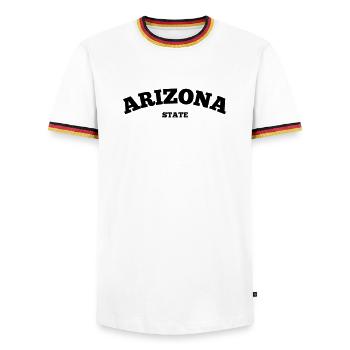 État de l’Arizona - T-shirt contrasté Homme - blanc/tricolore - Devant - AI Model Female 172 light (172cm) & AI Model Male 185 light (185cm)
