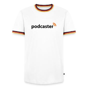 Podcaster - Männer Kontrast-T-Shirt - Weiß/Dreifarbig - Vorne - AI Model Female 172 light (172cm) & AI Model Male 185 light (185cm)