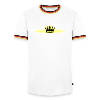 Krone Linie - Männer Kontrast-T-Shirt - Weiß/Dreifarbig - Vorne - AI Model Female 172 light (172cm) & AI Model Male 185 light (185cm)