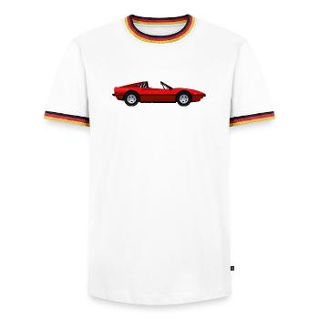 ROTER SPORTWAGEN - Männer Kontrast-T-Shirt - Weiß/Dreifarbig - Vorne - AI Model Female 172 light (172cm) & AI Model Male 185 light (185cm)