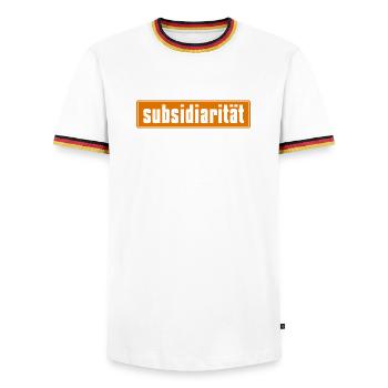 Explosion de couleurs abstraites sur toile - T-shirt contrasté Homme - blanc/tricolore - Devant - AI Model Female 172 light (172cm) & AI Model Male 185 light (185cm)