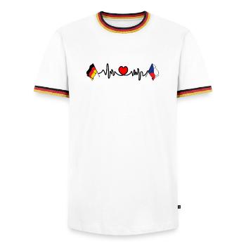Cardio heart with Flag Germany and flag Czech Republic - Men's Ringer Shirt - white/tricolour - Front - AI Model Female 172 light (172cm) & AI Model Male 185 light (185cm)
