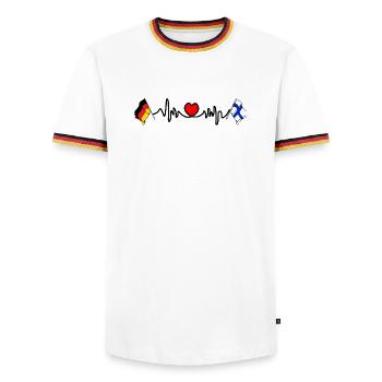 Cardio heart with Flag Germany and flag Finland - Men's Ringer Shirt - white/tricolour - Front - AI Model Female 172 light (172cm) & AI Model Male 185 light (185cm)