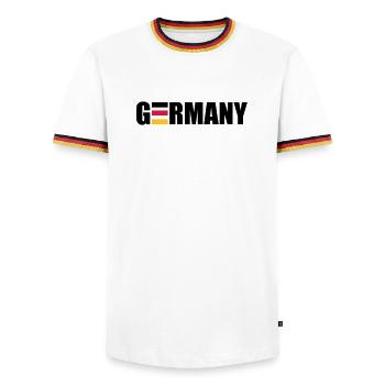Germany | Deutschland | Flag | Flagge - T-shirt contrasté Homme - blanc/tricolore - Devant - AI Model Female 172 light (172cm) & AI Model Male 185 light (185cm)