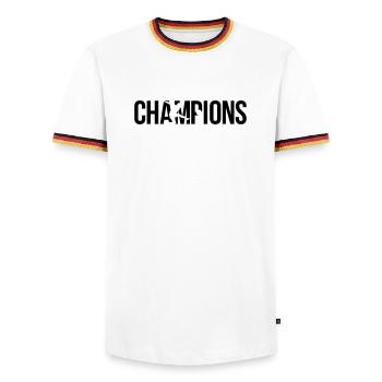champions - Men's Ringer Shirt - white/tricolour - Front - AI Model Female 172 light (172cm) & AI Model Male 185 light (185cm)