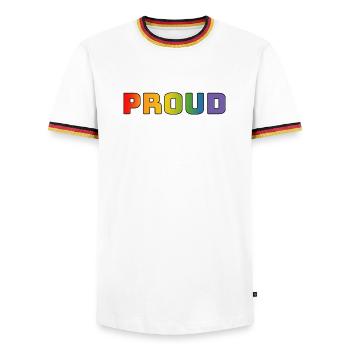 Regenbogen proud schwarz - Männer Kontrast-T-Shirt - Weiß/Dreifarbig - Vorne - AI Model Female 172 light (172cm) & AI Model Male 185 light (185cm)