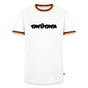 Tatuetata_logo - T-shirt contrasté Homme - blanc/tricolore - Devant - AI Model Female 172 light (172cm) & AI Model Male 185 light (185cm)