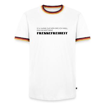 Freedom of mouth - Men's Ringer Shirt - white/tricolour - Front - AI Model Female 172 light (172cm) & AI Model Male 185 light (185cm)